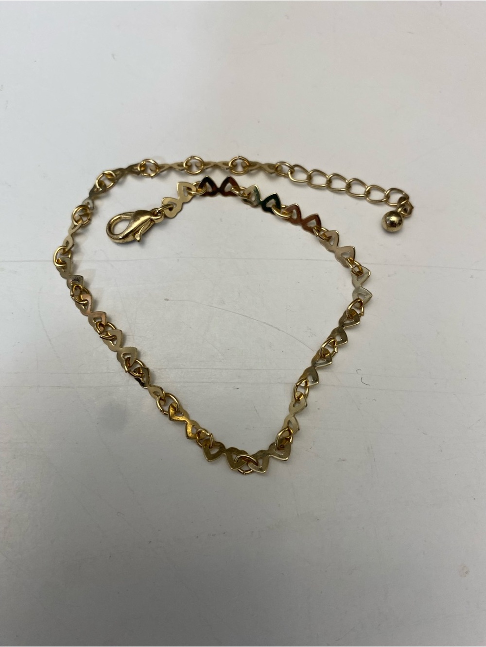 Gold Tone Open Heart Link Bracelet or Anklet Dainty Adjustable Heart Chain